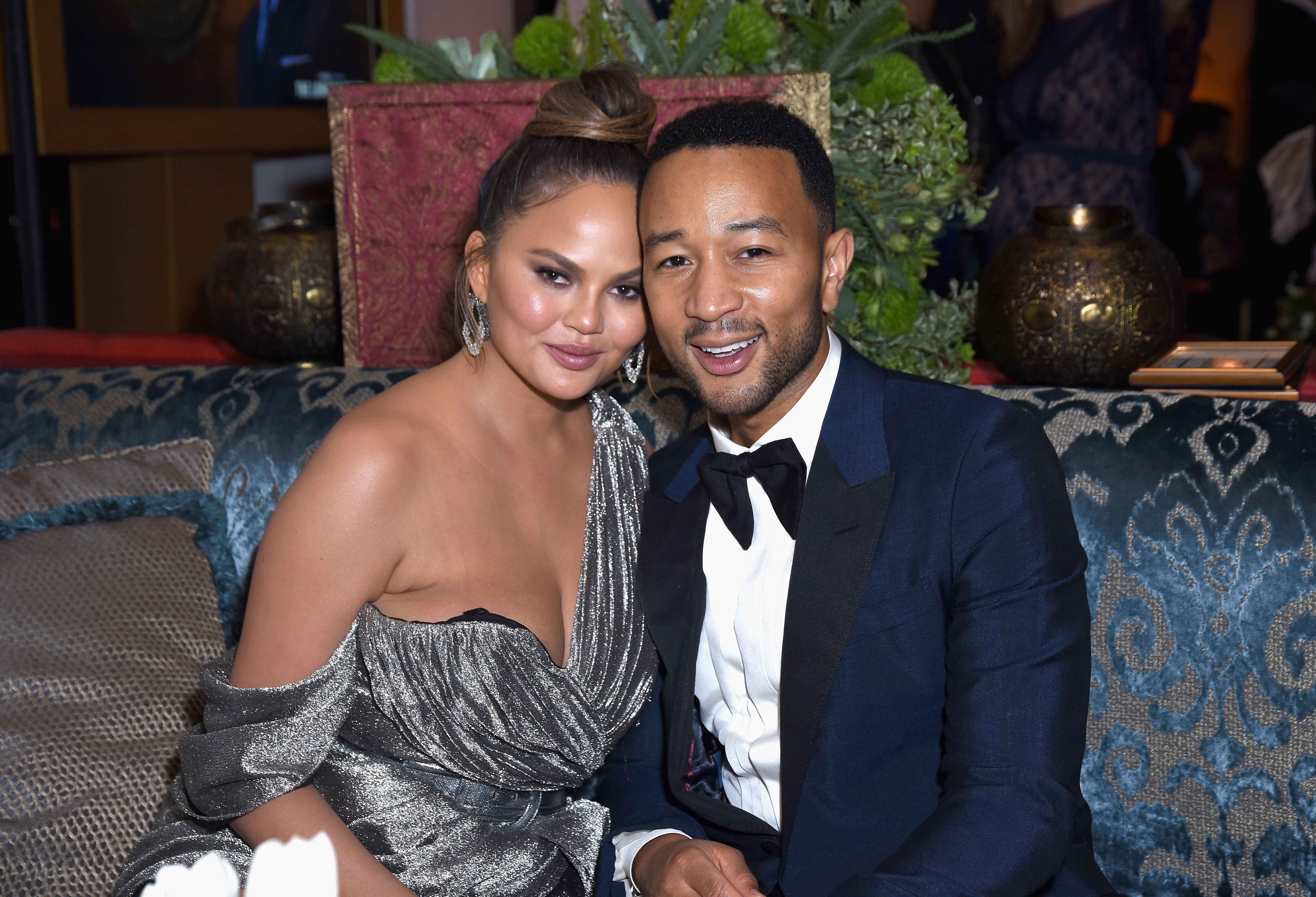 Model Chrissy Teigen and her husband and singer John Legend at Hulu's Emmy Party at the Nomad Hotel Los Angeles in California | Photo: Presley Ann/Getty Images