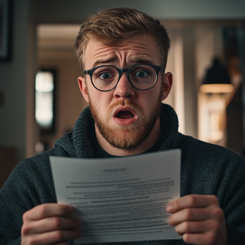 A shocked and hurt man holding divorce papers | Source: Midjourney