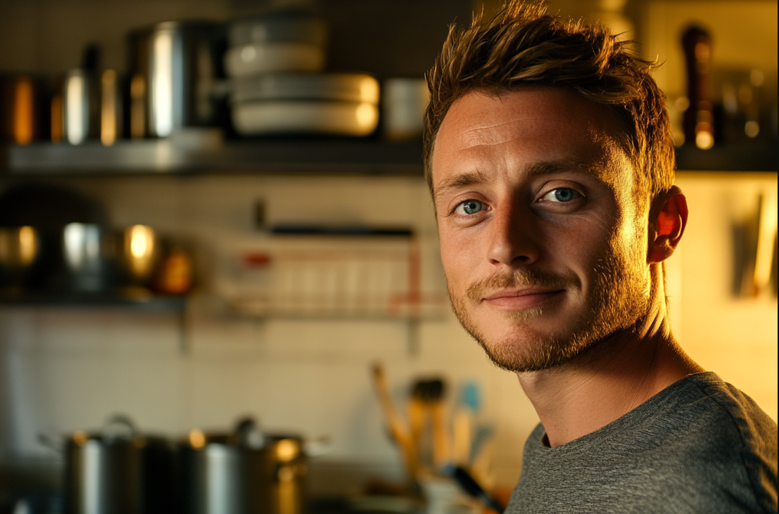 A smiling man in a kitchen | Source: Midjourney