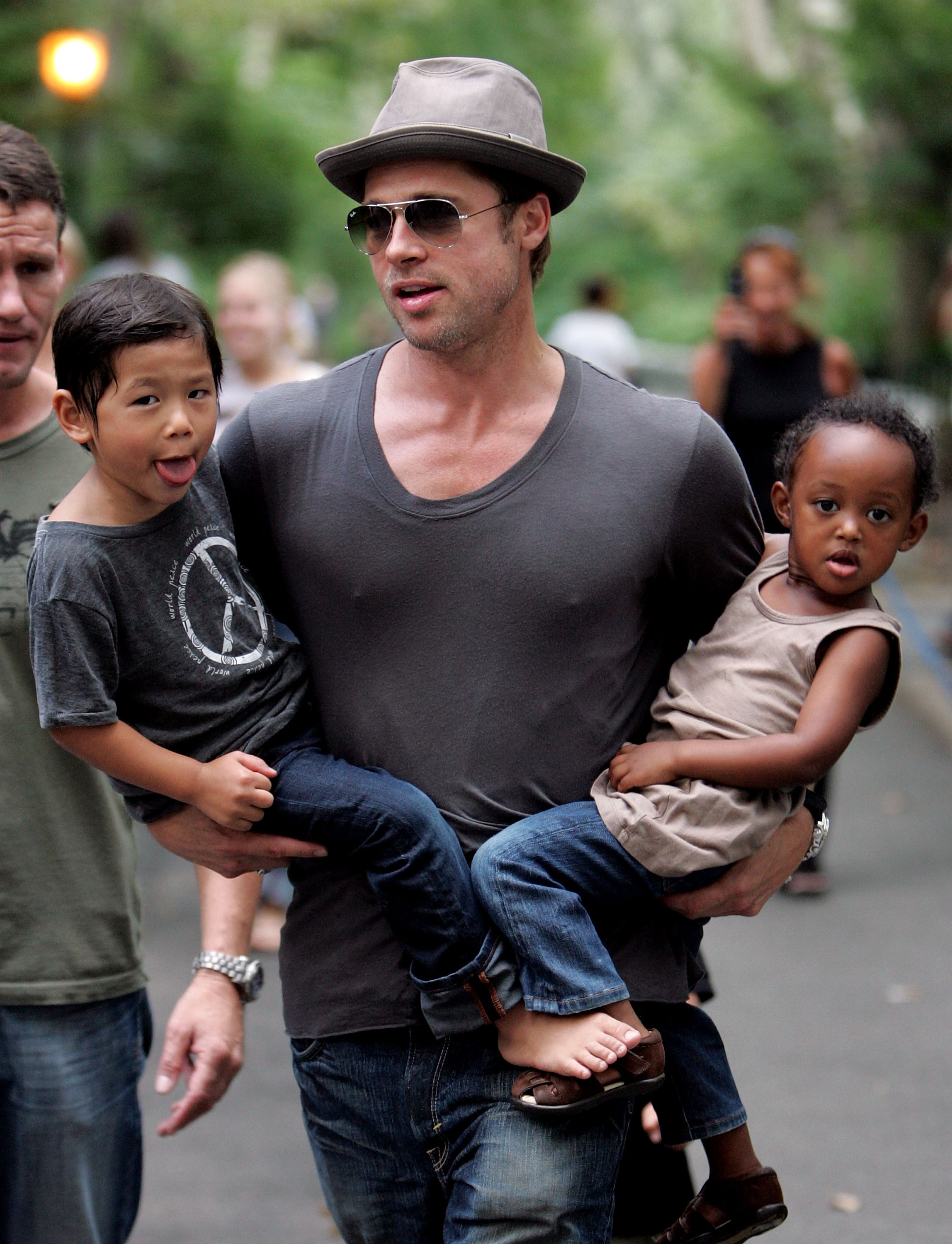 Maddox and Zahara were still young children when this photo was taken with Brad Pitt in 2007. Nearly two decades later, both have completed the legal publication requirement needed before a judge can decide whether to approve their requested name changes. | Source: Getty Images