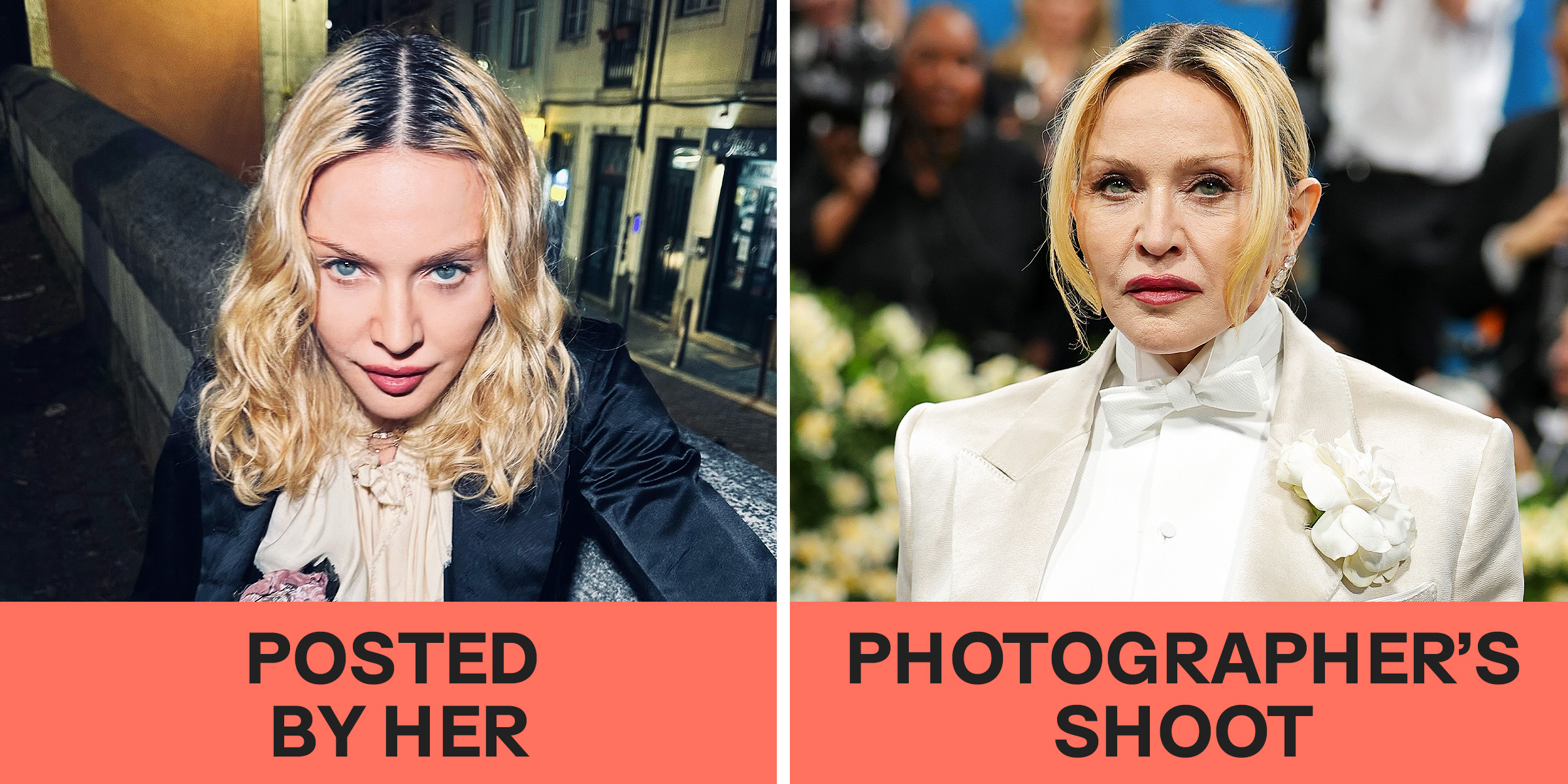 Madonna on Instagram vs. in reality | Source: Instagram/madonna | Getty Images
