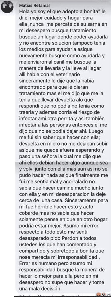 La explicación que ofreció el padre de familia. Fuente: Twitter/colbunanimal La explicación que ofreció el padre de familia. Fuente: Twitter/colbunanimal