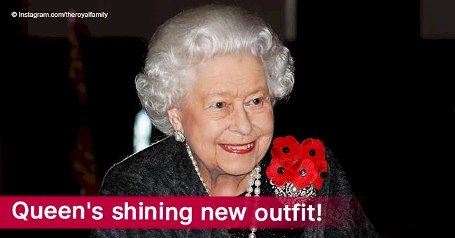 Queen turns heads in a black glittering dress and chic shawl as she shows off her new radiant look