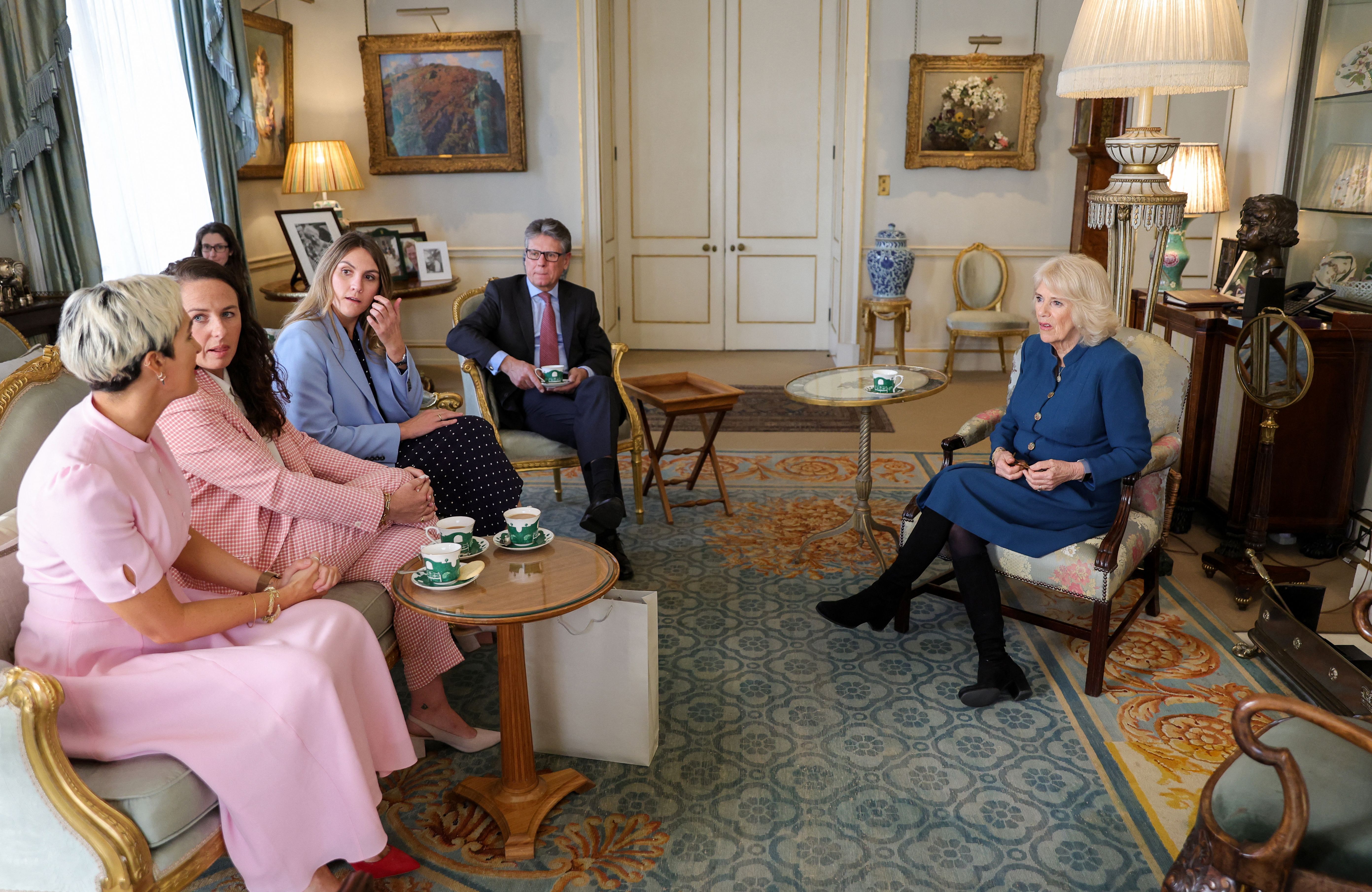 Duchess Camilla hosts a reception with members of  Britain's rowing Team ExtraOARdinary at Clarence House, in London, on March 8, 2022. | Source: Getty Images