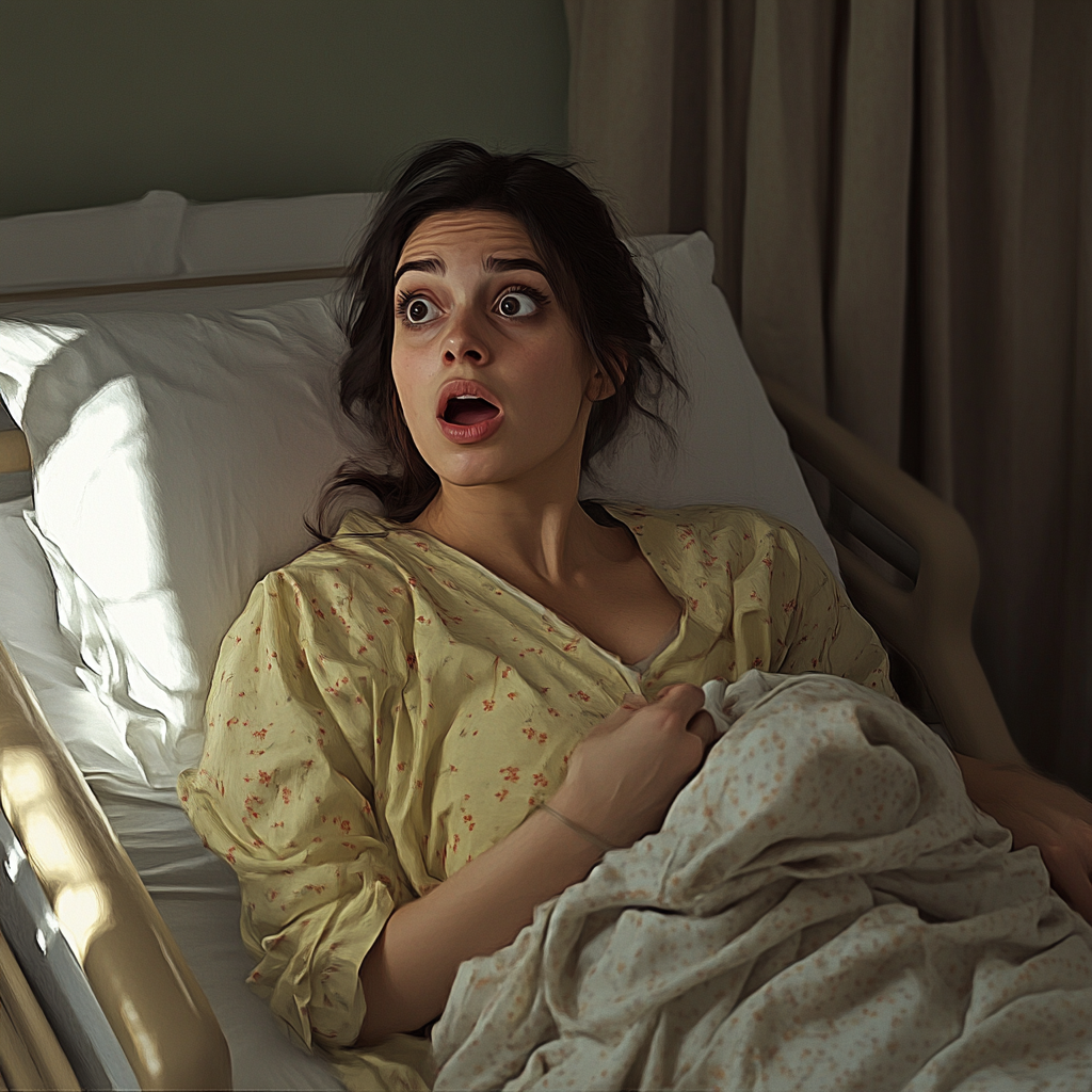 A shocked woman in maternity ward | Source: Midjourney