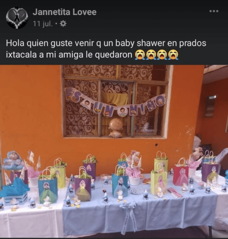 La mesa del baby shower organizado por las amigas de Angélica. | Foto: Facebook.com/janetcita.lopezz/