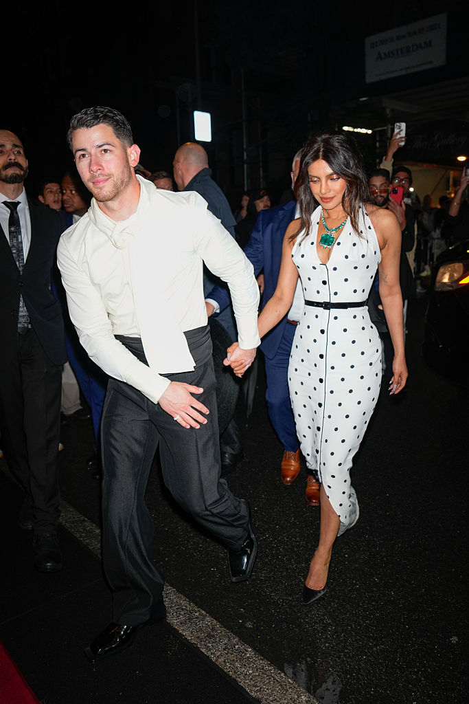 Nick Jonas and Priyanka Chopra attend a 2025 Met Gala after-party in New York City on May 6, following the opening of the exhibition "Superfine: Tailoring Black Style."