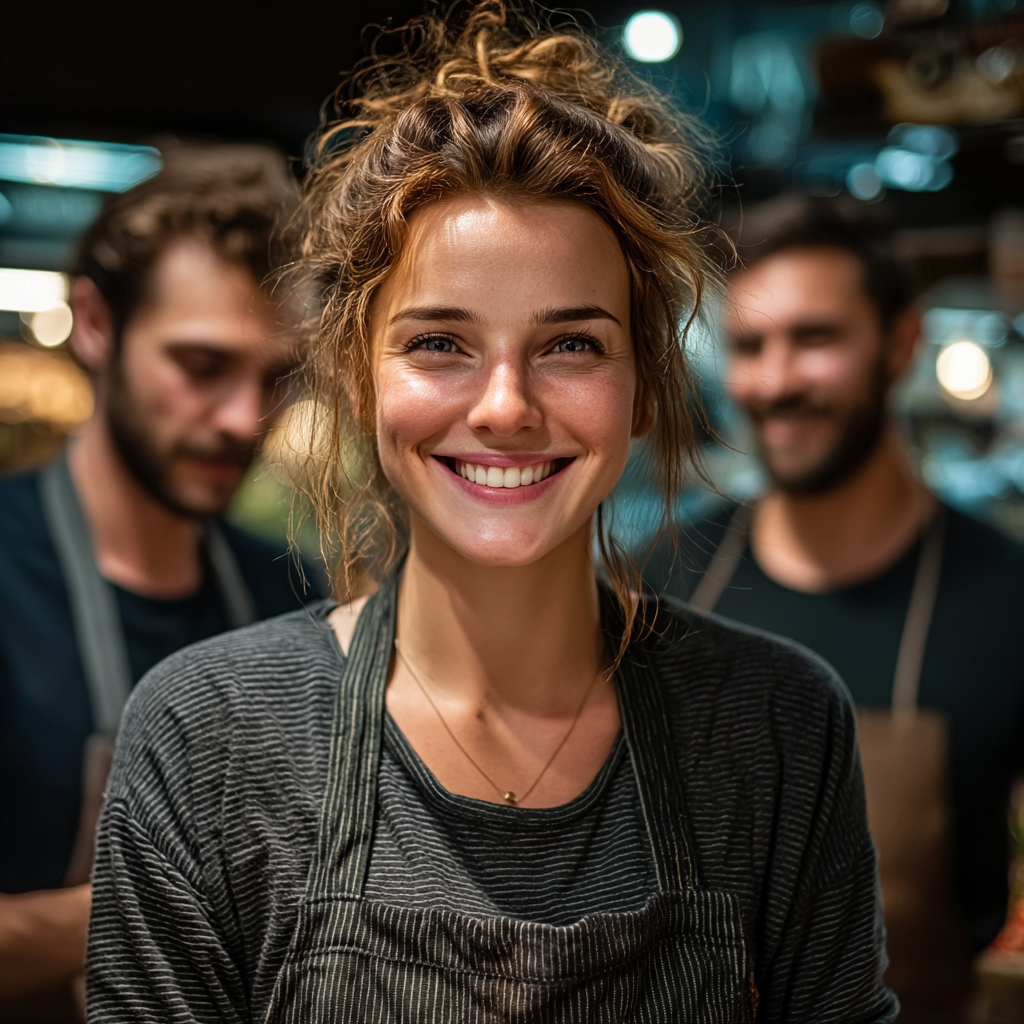 A happy cashier with her co-workers | Source: Midjourney