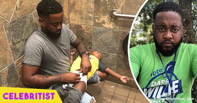 Photo of dad changng son's diaper in public restroom goes viral