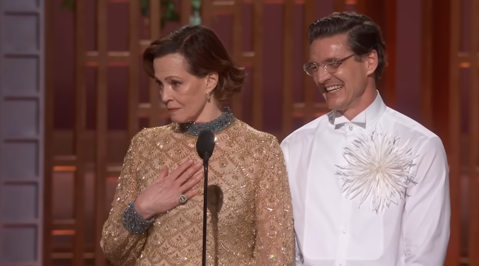 Sigourney Weaver and Pedro Pascal presenting the Best Production Design award at the 98th Academy Awards on March 15, 2026 | Source: YouTube/Star Wars