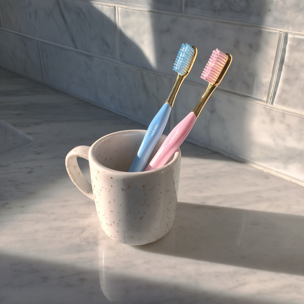 Toothbrushes on a bathroom counter | Source: Midjourney