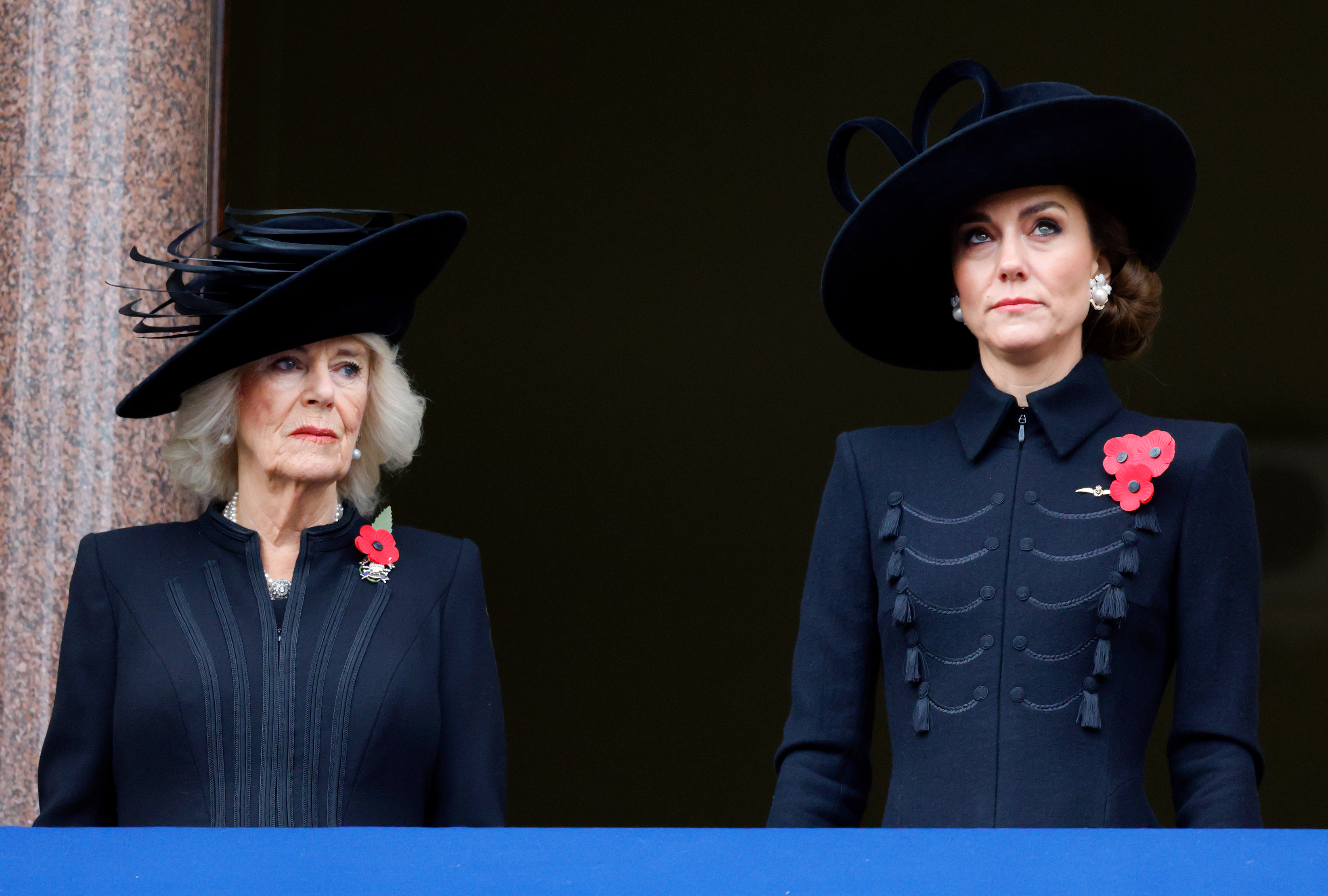 Princess Catherine and Queen Camilla at the National Service of Remembrance at The Cenotaph on November 12, 2023 in London, England | Source: Getty Images