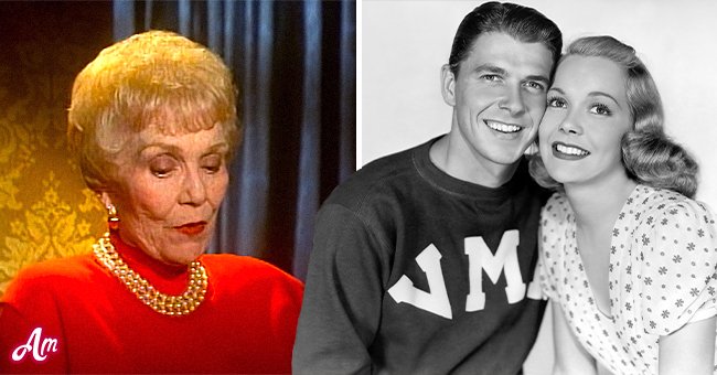 Ronald Reagan and his first wife Jane Wyman in 1938's film "Brother Rat" and Jane in an interview with TCM | Photo: Getty Images - YouTube/Turner Classic Movies