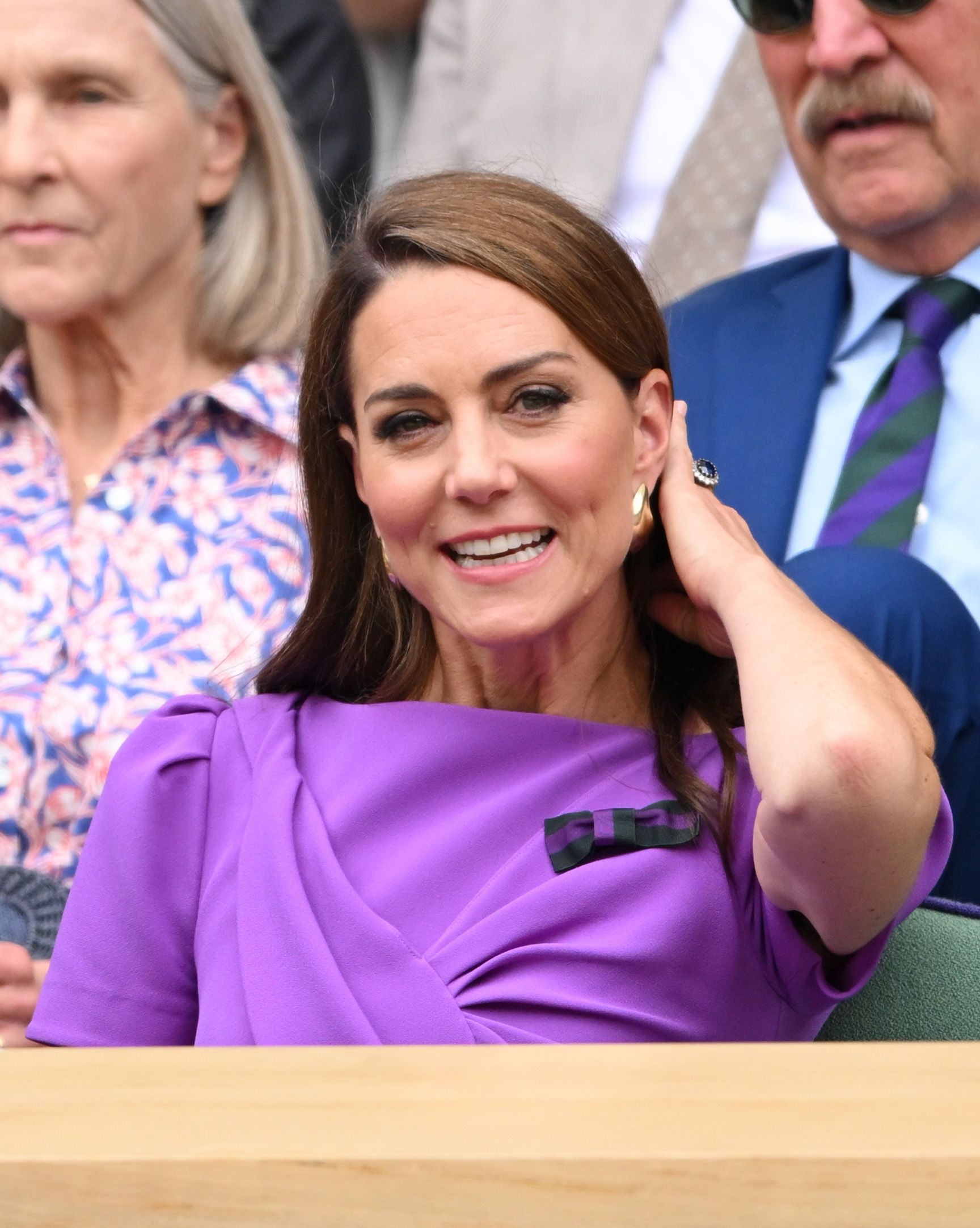 Kate Middleton pictured court-side of Centre Court at the Wimbledon Tennis Championships on July 14, 2024, in London, England. | Source: Getty Images