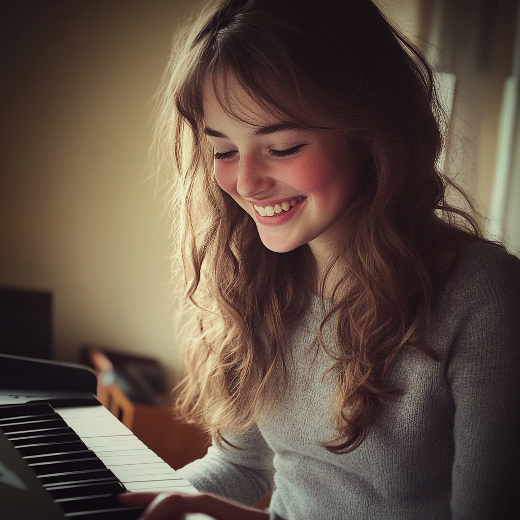 A teenager playing on a keyboard | Source: Midjourney