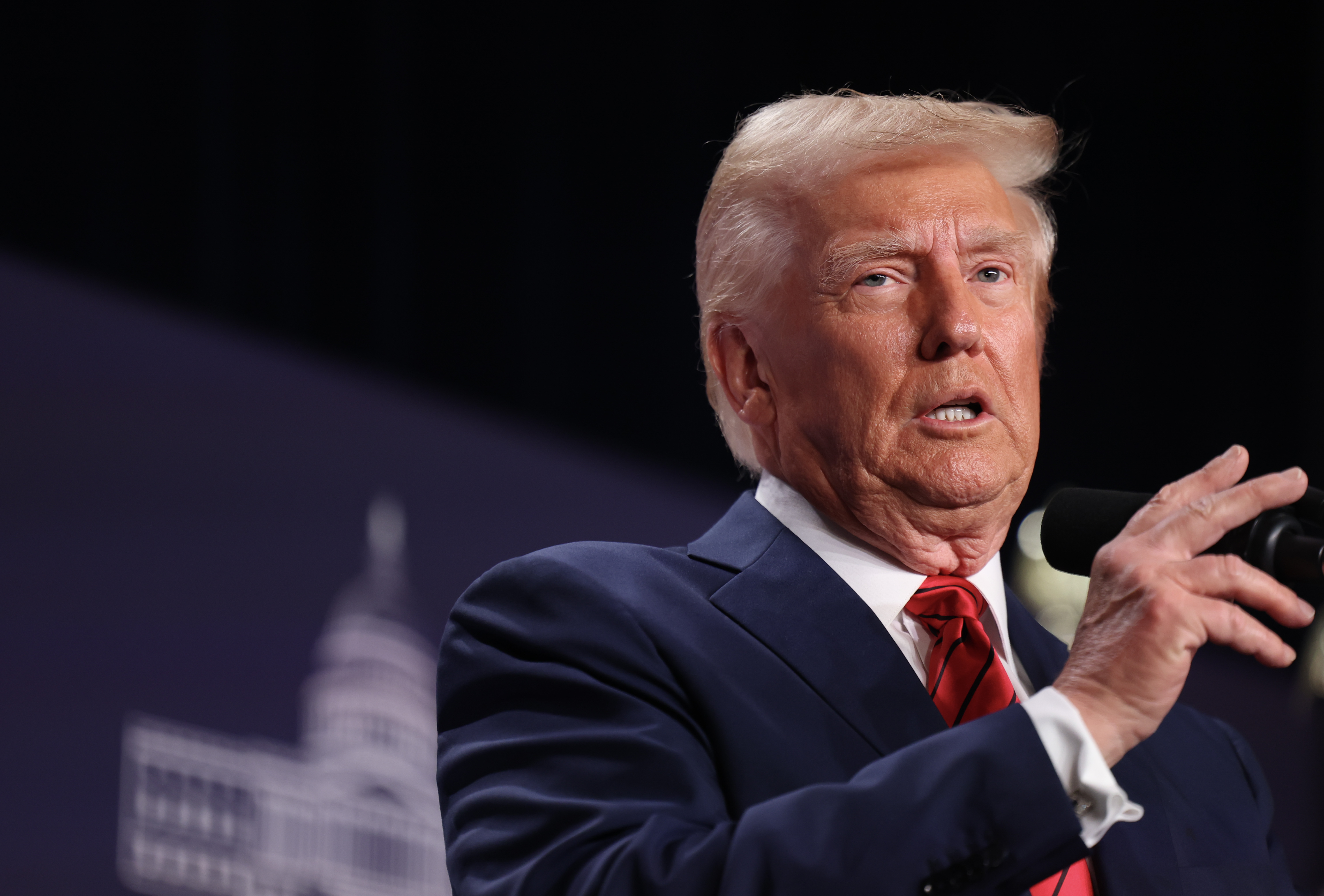 Donald Trump speaking at the 2025 Republican Issues Conference in Doral, Florida on January 27, 2025. | Source: Getty Images