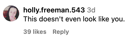 A screenshot of a comment talking about Jennifer Love Hewitt's new look posted on August 26, 2023 | Source: Instagram/jenniferlovehewitt
