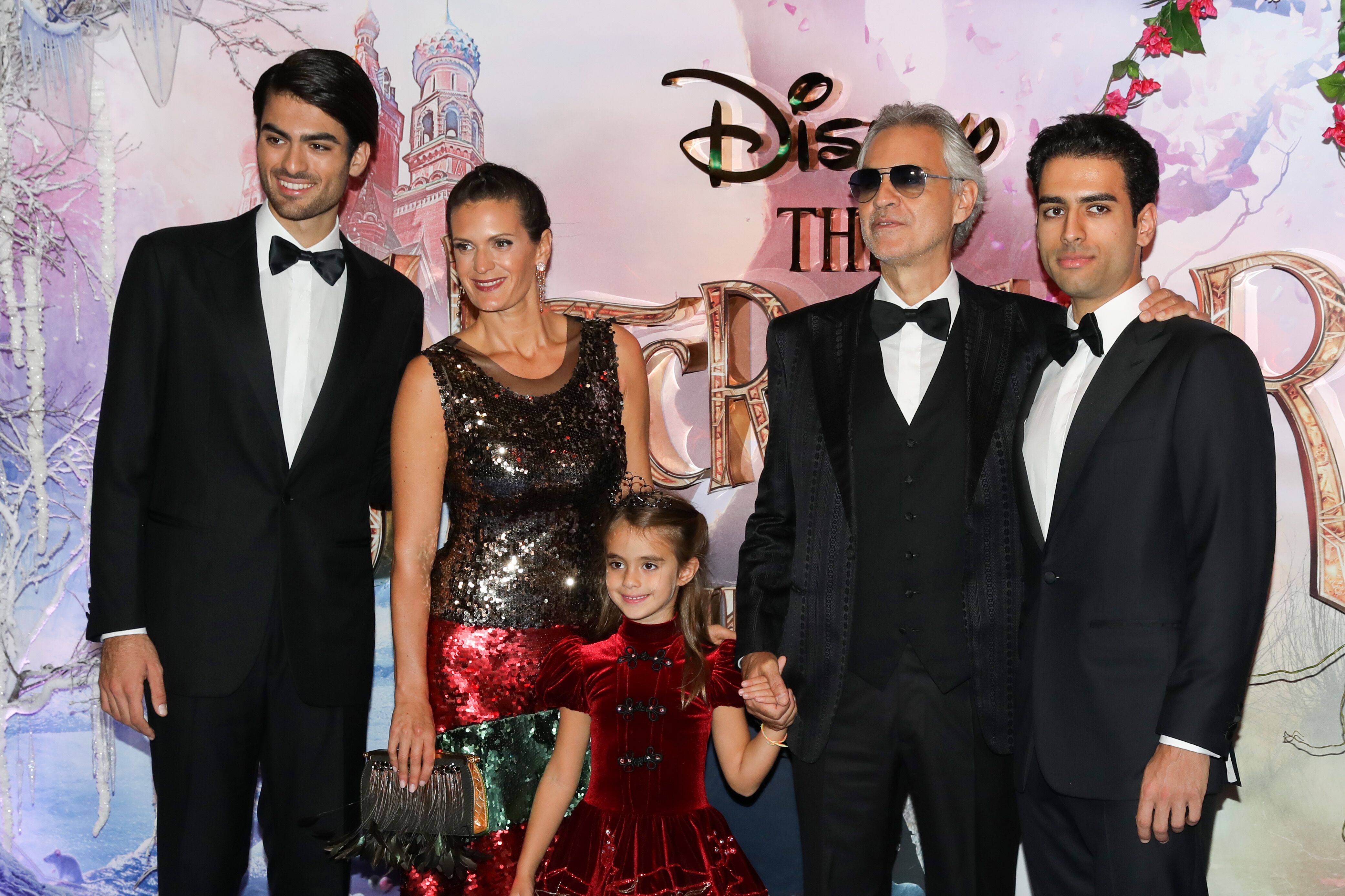  Matteo Bocelli, Veronica Berti, Virginia Bocelli, Andrea Bocelli and Amos Bocelli attend the European Premiere of Disney's 'The Nutcracker' at Vue Westfield | Getty Images