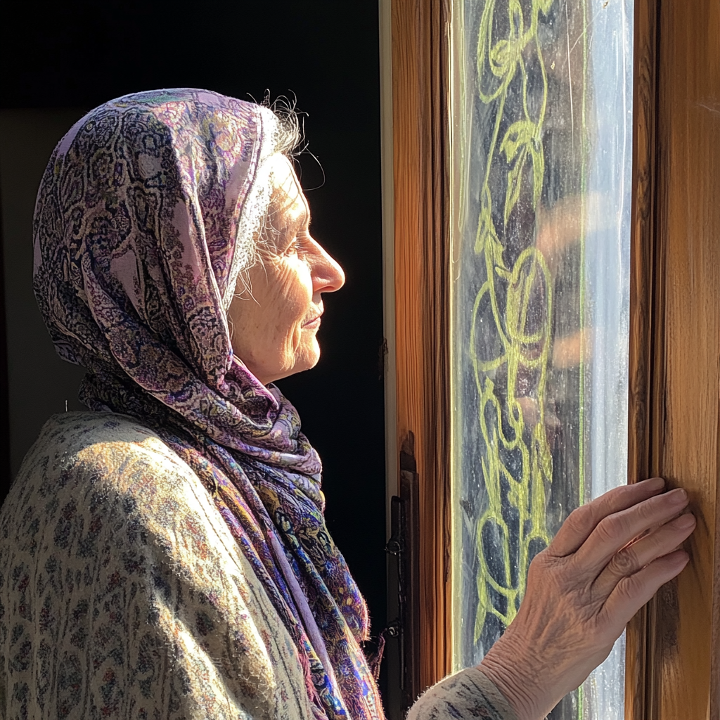 An older woman opening a door | Source: Midjourney