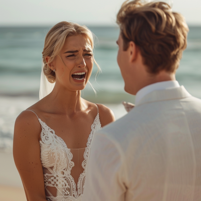 A bride arguing with her fiancé at her wedding | Source: Midjourney