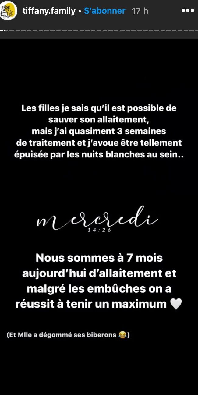 Capture de la story de Tiffany. | tiffany.family - Instagram Capture de la story de Tiffany. | tiffany.family - Instagram