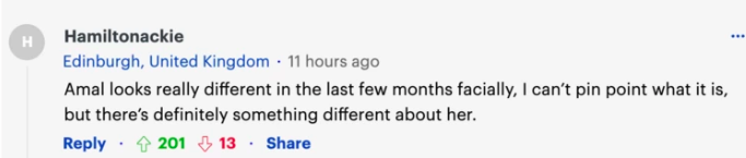 User comment about Amal Clooney, dated November 22, 2023 | Source: Daily Mail