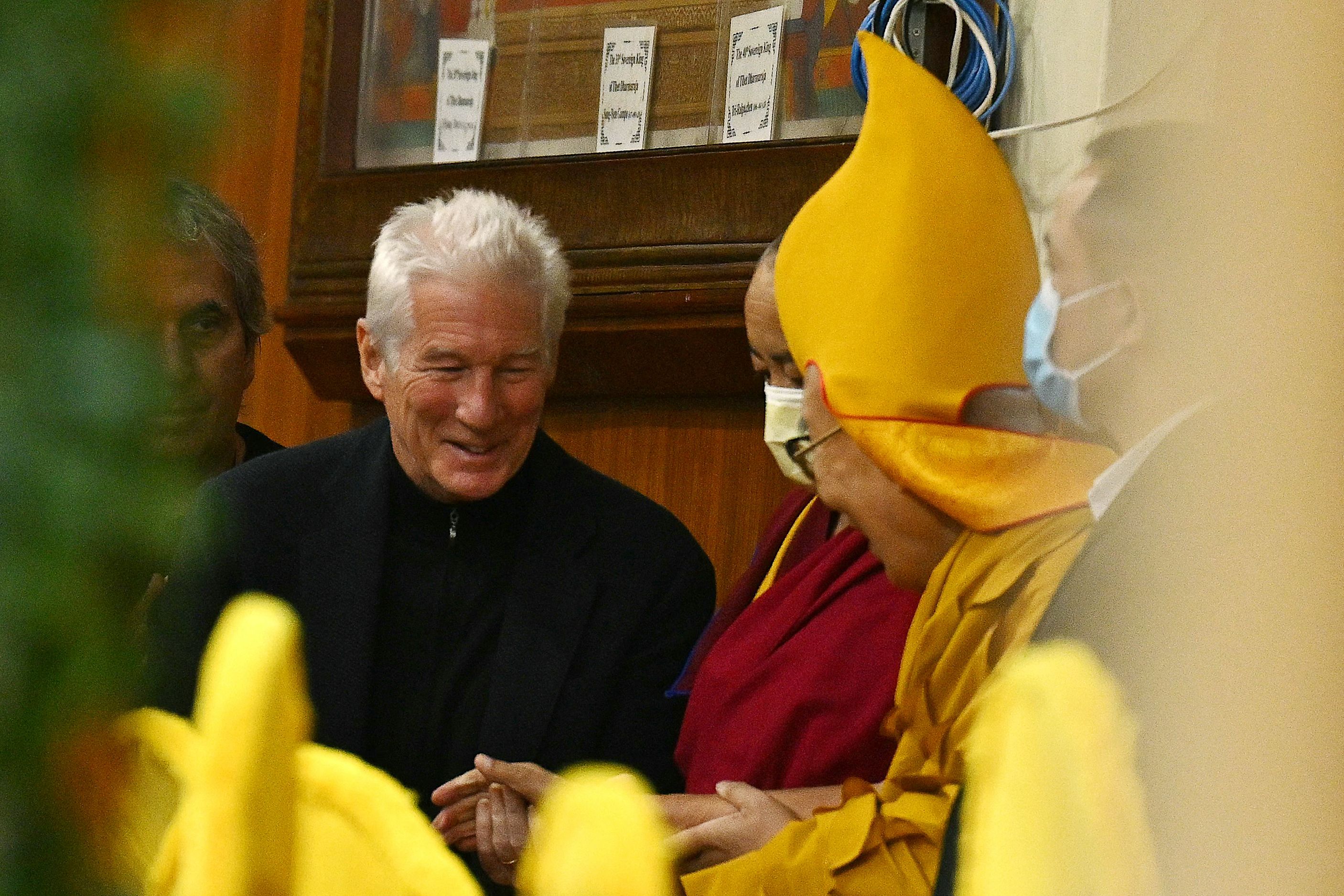 Richard Gere and Dalai Lama during a long life prayer at a temple on October 25, 2023 in McLeod Ganj, Dharamsala. | Source: Getty Images