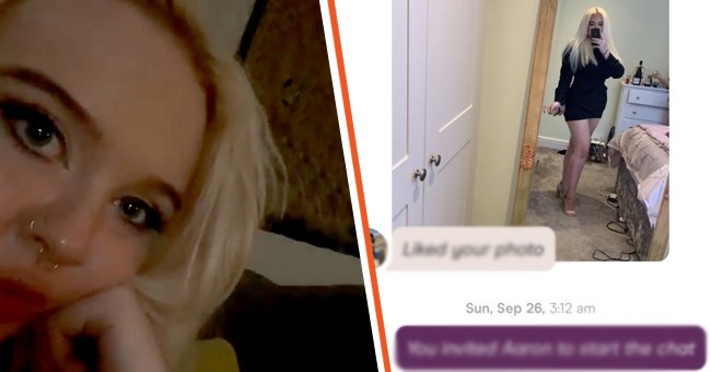 Stephanie Campbell [left]; A picture of Stephanie Campbell talking with a match on the Hinge dating application [right]. | Source: twitter.com/stephthemefff