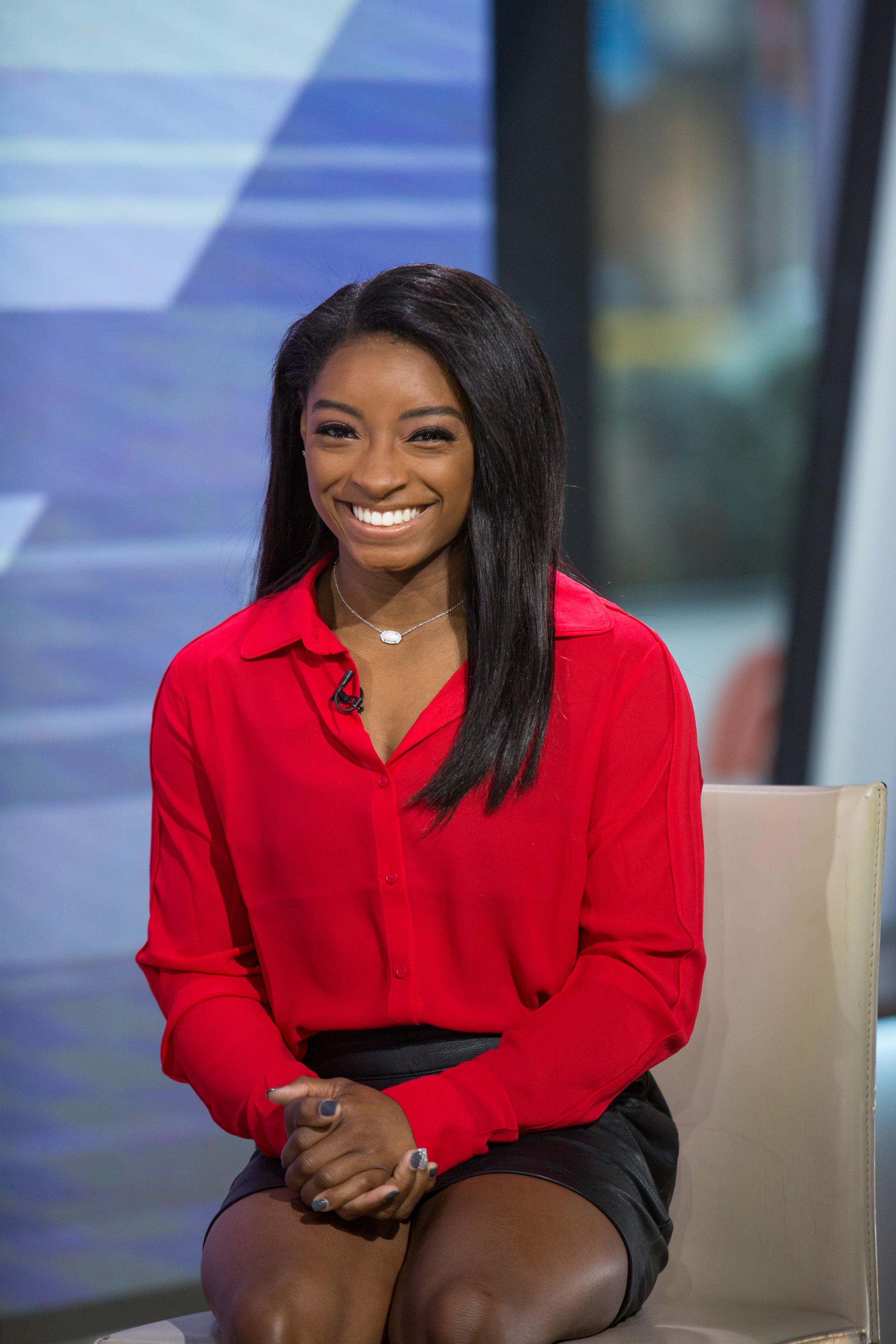 Biles beams during a live appearance on the "Today" show on January 31, 2018. The gymnastics superstar sat down for a morning interview in New York City, charming viewers with her signature poise and megawatt smile.