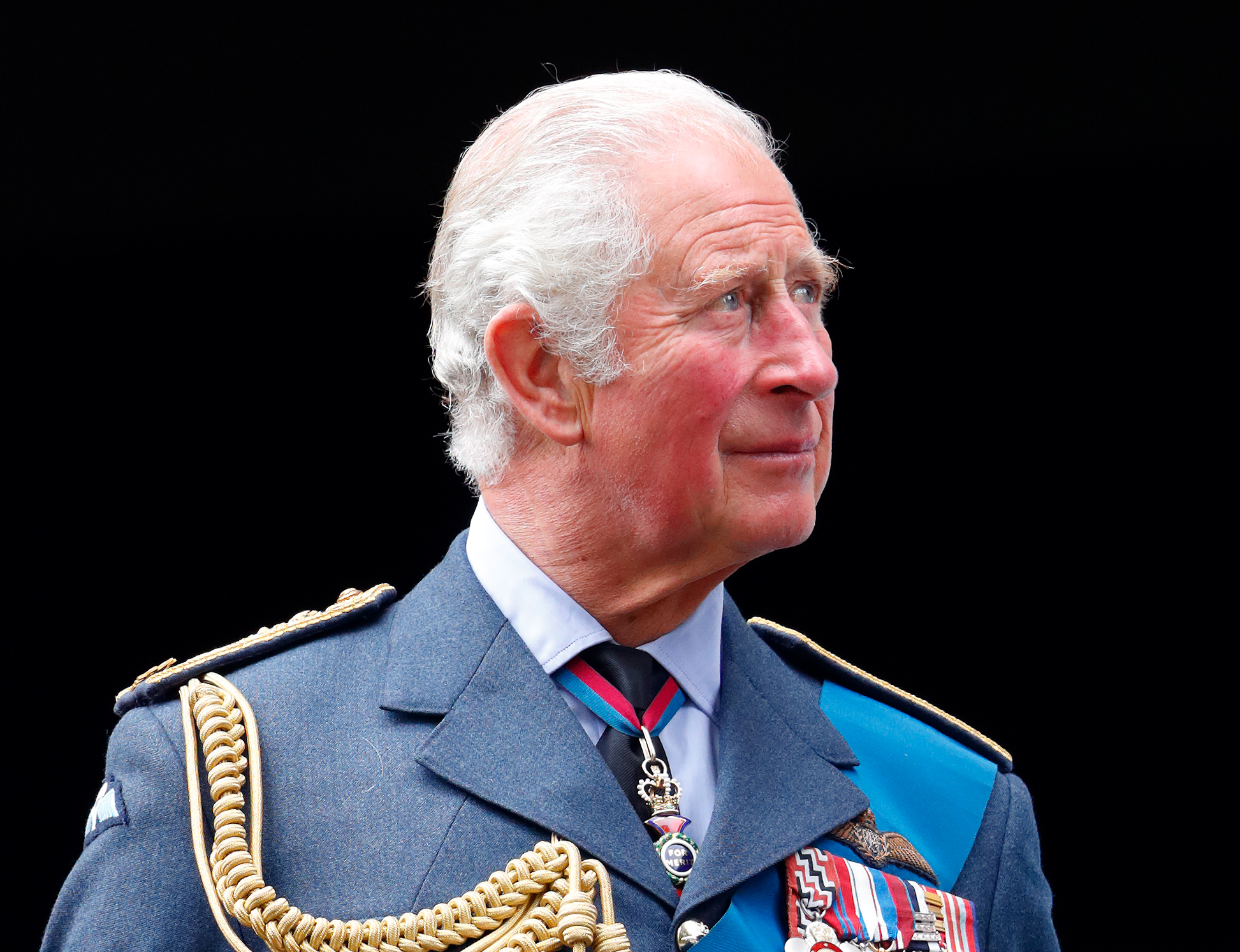 King Charles watches a Spitfire and Hurricane fly-past from the balcony of Church House after attending the Battle of Britain 81st Anniversary Service of Thanksgiving and Rededication at Westminster Abbey on September 19, 2021 in London, England | Source: Getty Images