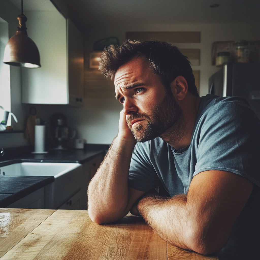 A man leaning against a kitchen counter | Source: Midjourney