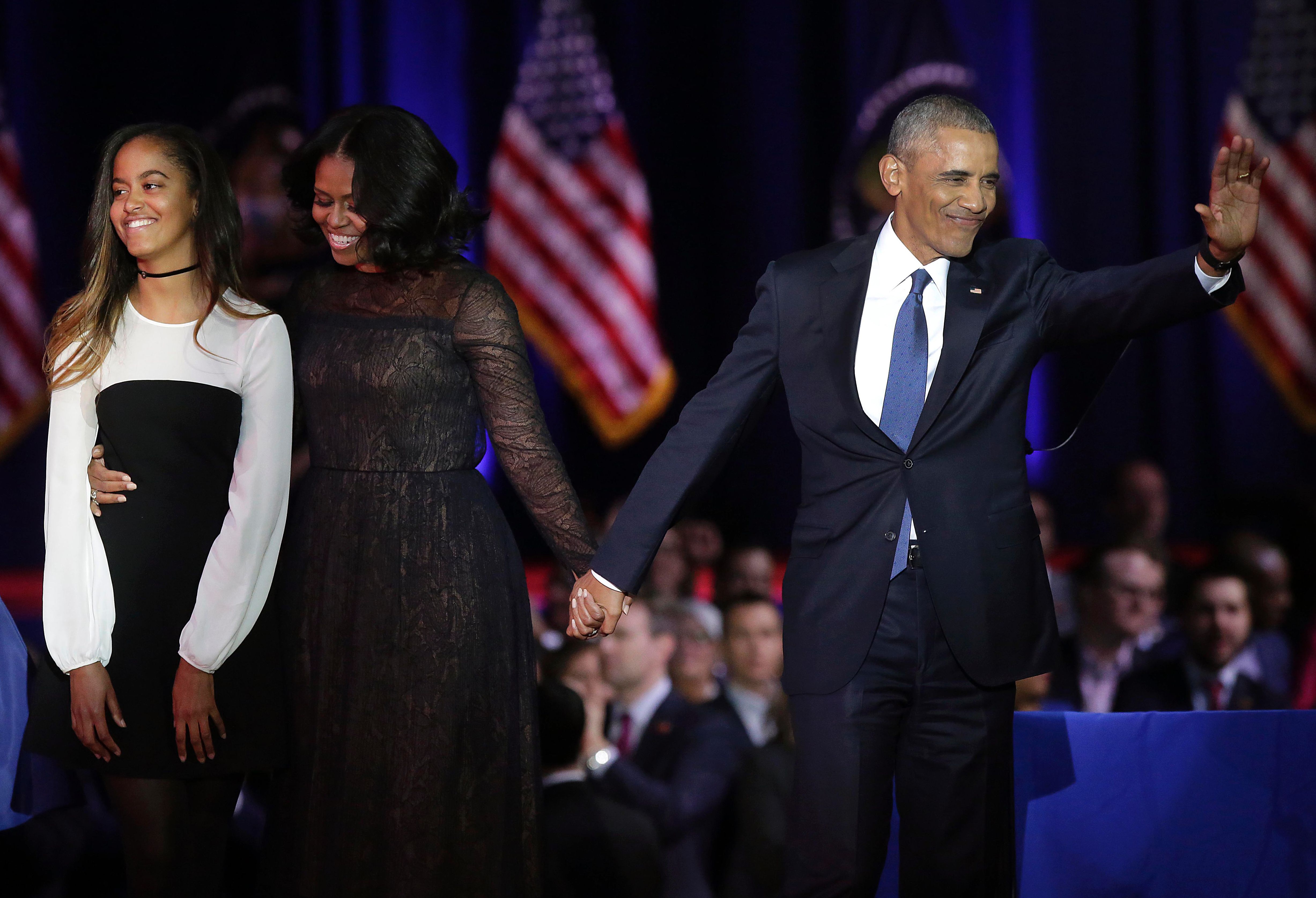 Malia, Michelle and Barack Obama at former President Barack Obama's farewell address to the American people in Chicago, Illinois on January 10, 2017 | Source: Getty Images
