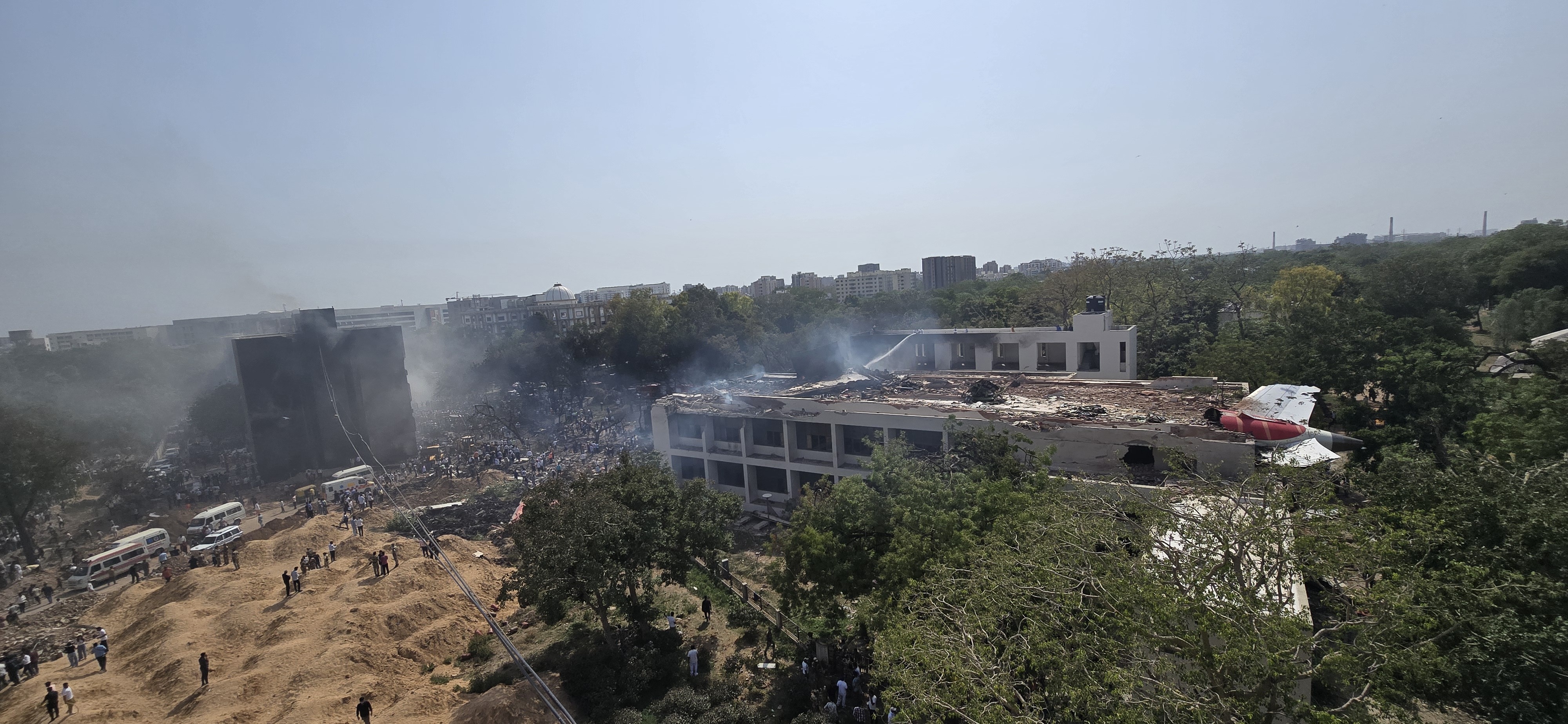 A view of the site where a plane crashed shortly after takeoff from Sardar Vallabhbhai Patel International Airport on June 12, 2025, in Gujarat, India | Source: Getty Images