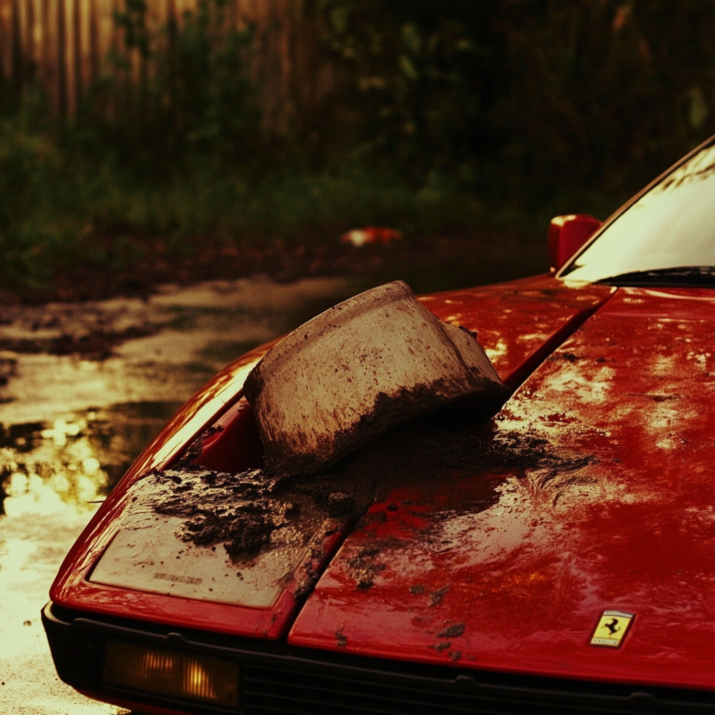 A planter fallen on a car hood | Source: Midjourney