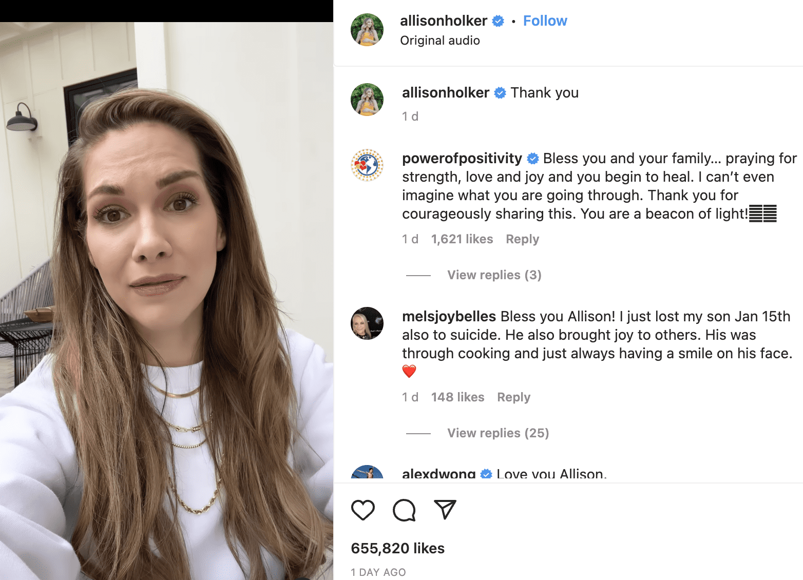 A fan's comment on Allison Holker's Instagram video posted on February 19, 2023 | Source: Instagram/allisonholker