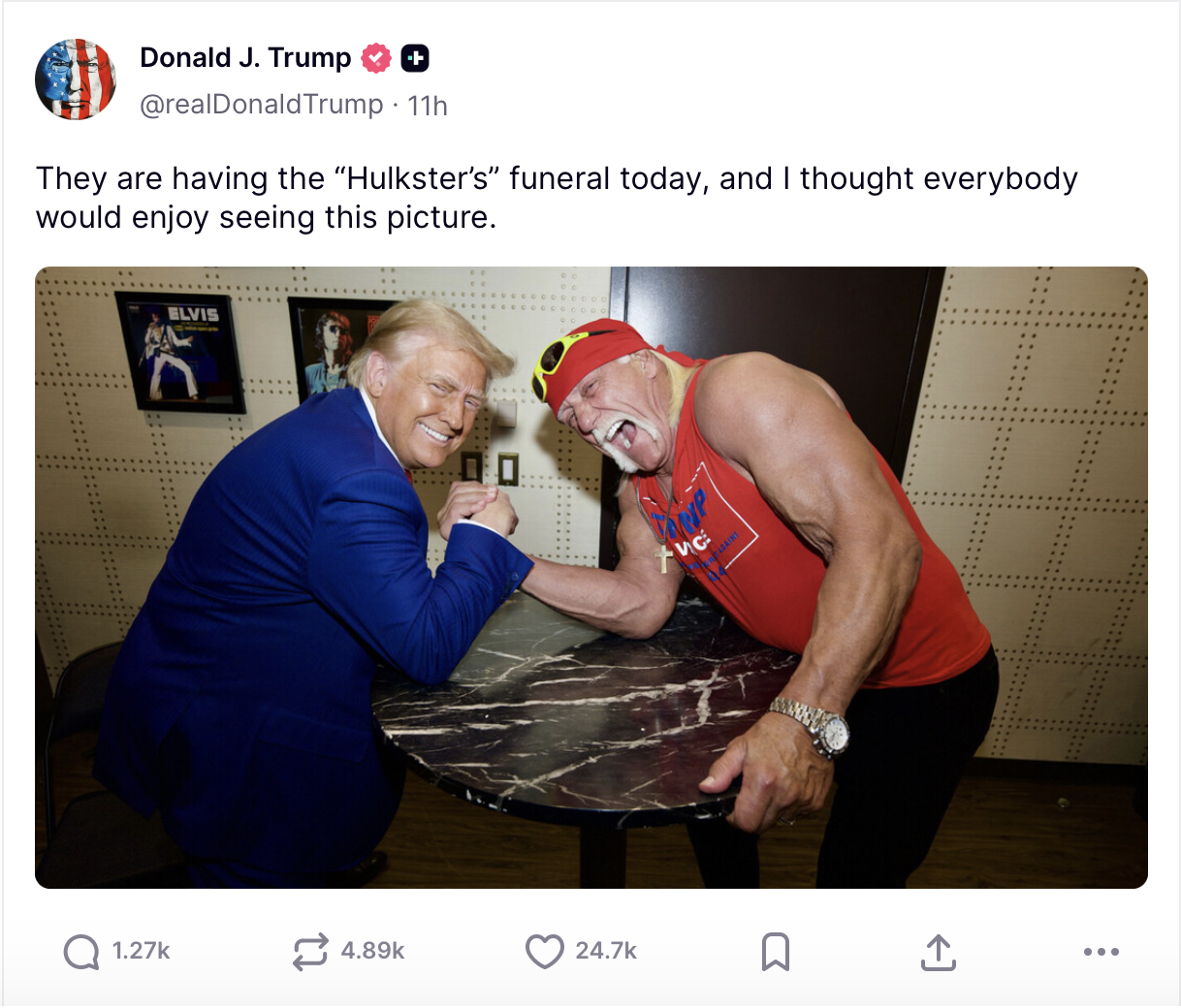 Donald Trump and Hulk Hogan, from a post dated August 6, 2025 | Source: Trusthsocial/realDonaldTrump