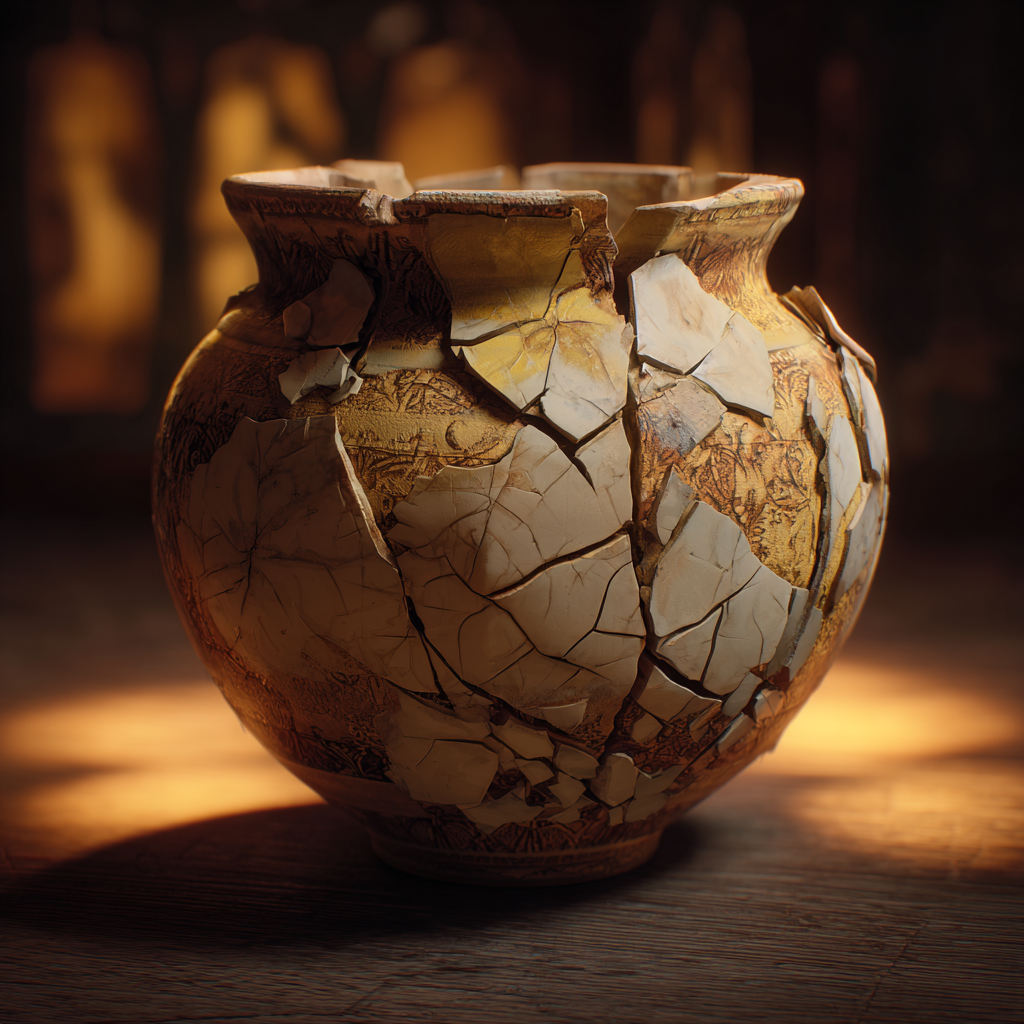 A broken pot fixed back in shape | Source: Midjourney