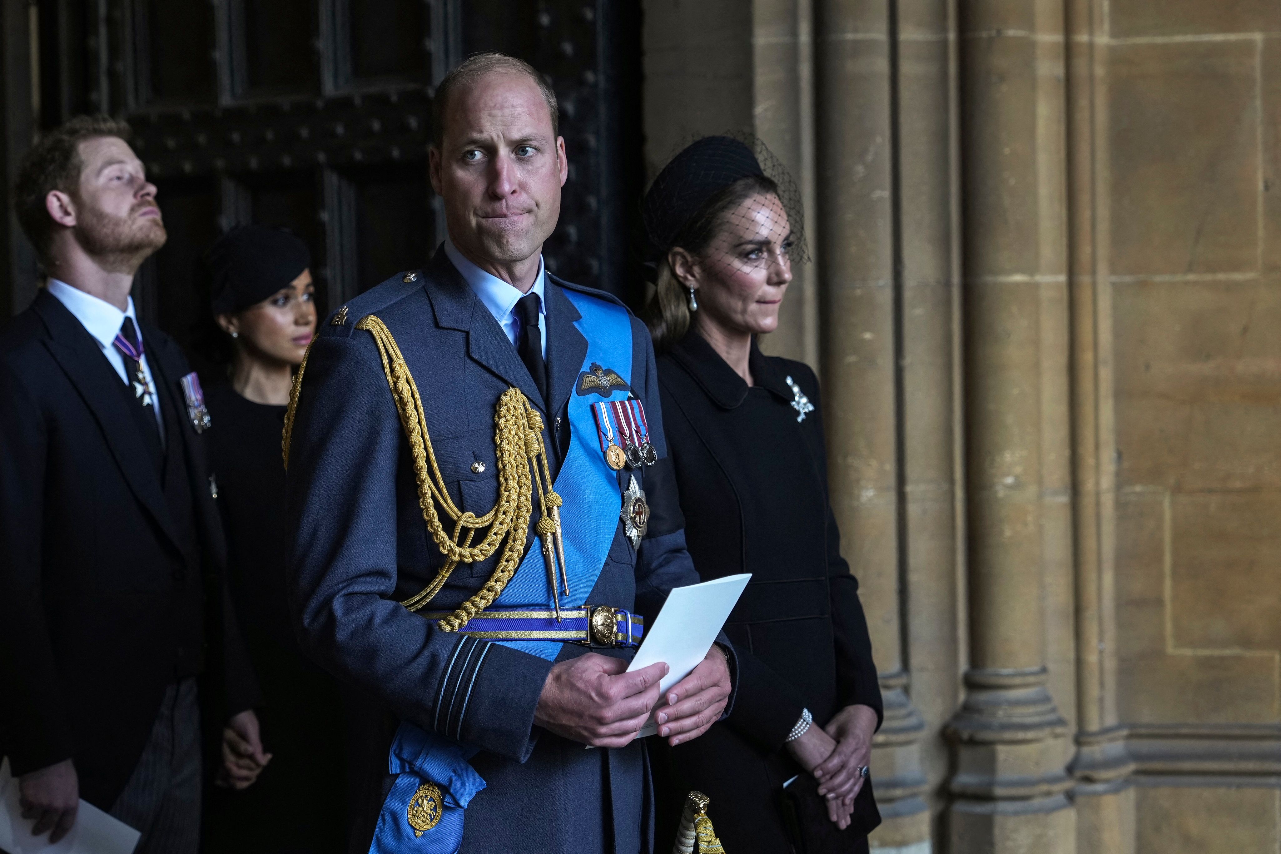 Prince William, Princess Catherine, Prince Harry, and Meghan Markle during the State Funeral of Queen Elizabeth II at Westminster Abbey on September 19, 2022 in London, England | Source: Getty Images