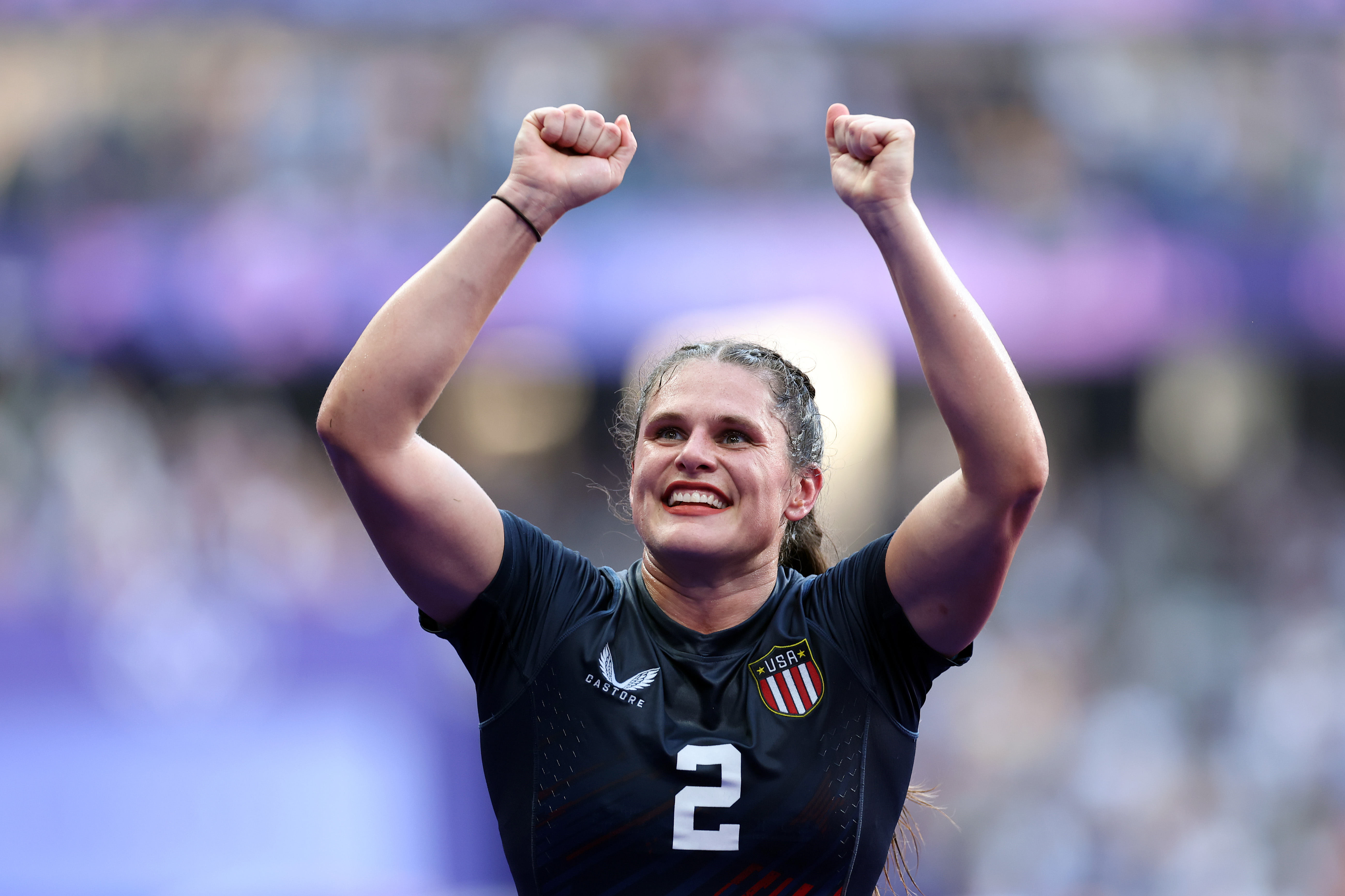 Ilona Maher celebrating Team USA's victory over Team Australia during the Women's Rugby Sevens Bronze Medal match on day four of the Olympic Games Paris 2024 on July 30 in France. | Source: Getty Images