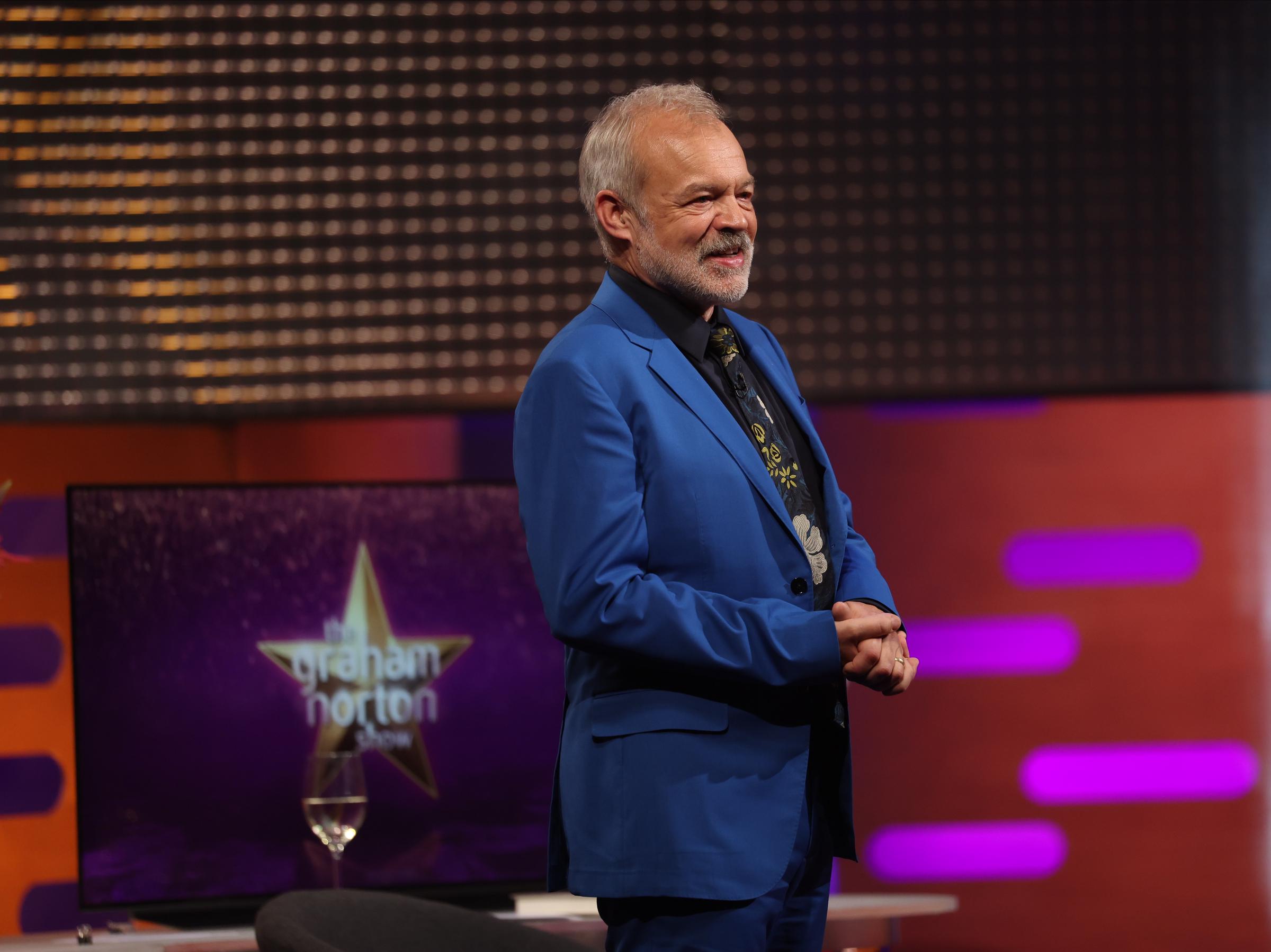 Graham Norton during the filming for the Graham Norton Show at BBC Studioworks 6 Television Centre on 17 October 2024 in London, England. | Source: Getty Images