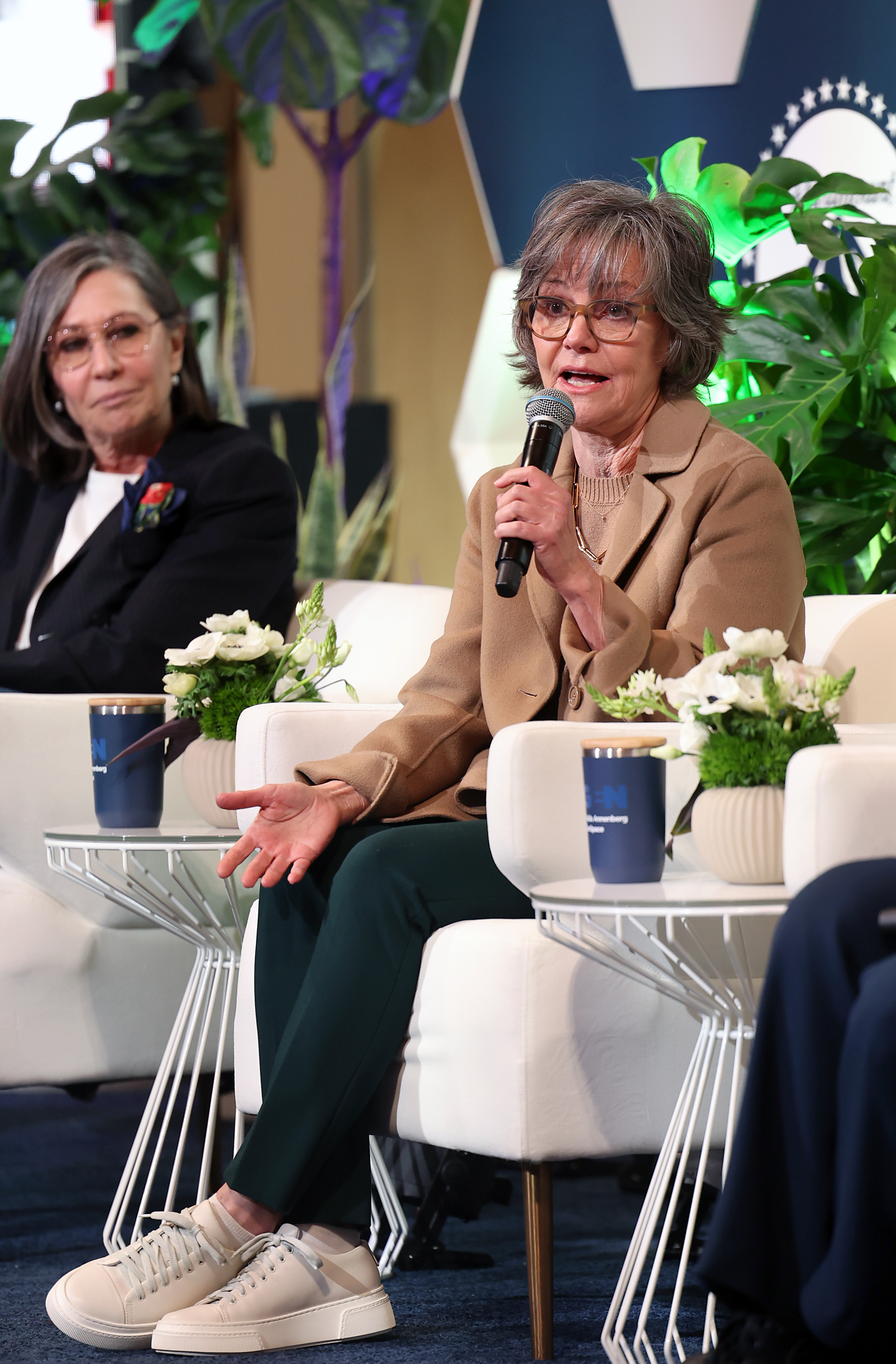 Donna Gigliotti and Sally Field speak onstage during a Luncheon & Panel in support of Paramount Pictures’ “80 For Brady” at Wallis Annenberg GenSpace on January 30, 2023, in Los Angeles, California. | Source: Getty Images