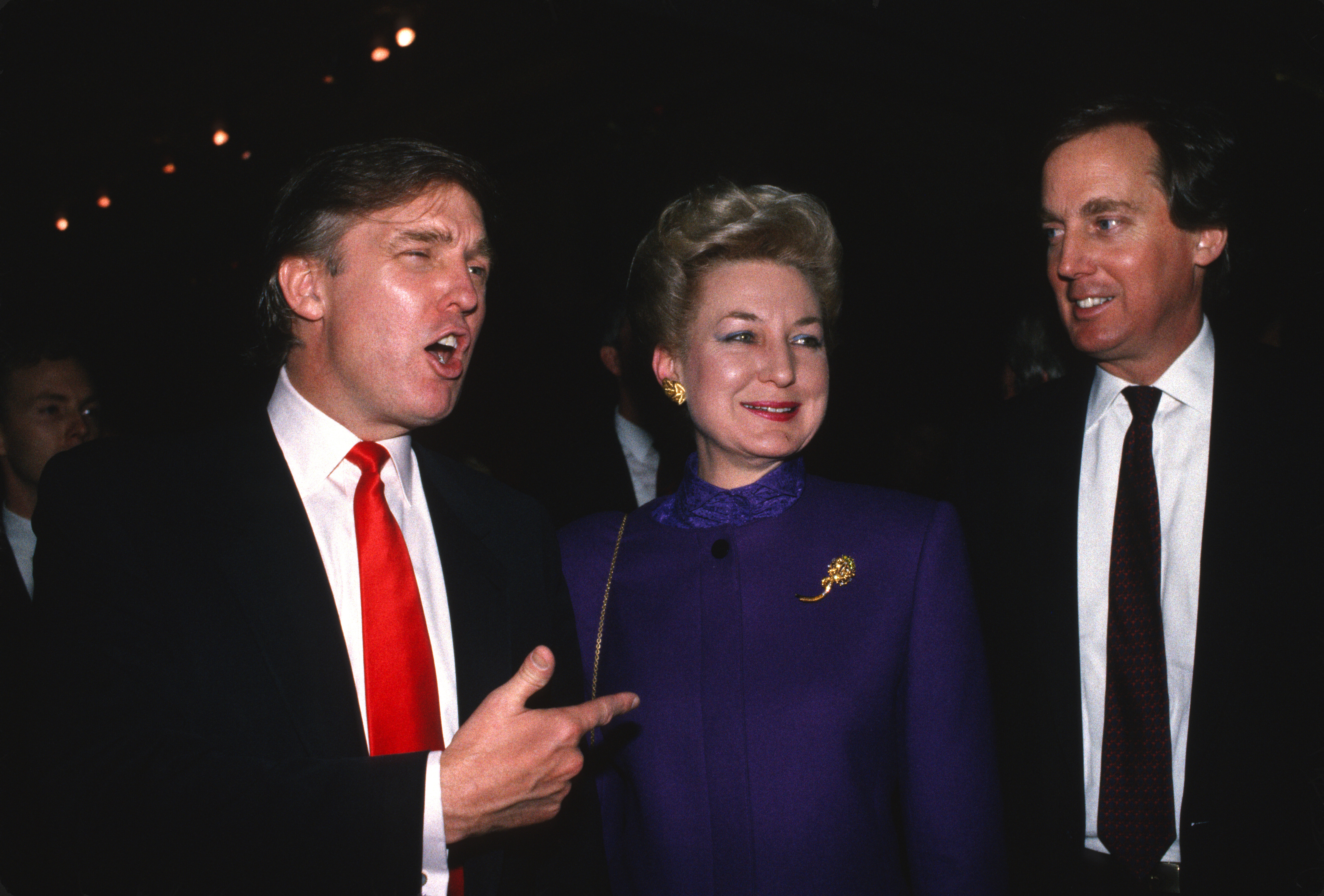 Donald Trump with sister Maryanne Trump Barry and brother Robert Trump attend the Trump Taj Mahal opening April 1990 in Atlantic City, New Jersey | Source: Getty Images