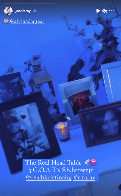 La'Princia paid homage to her deceased siblings Bobby Jr and Bobbi Kristina with a decorated table. | Photo: Instagram/_eddieray