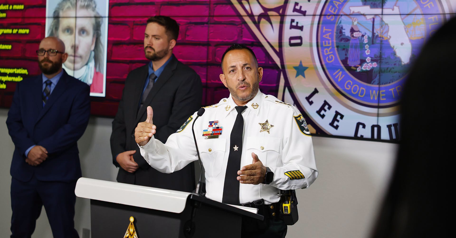 Lee County Sheriff Carmine Marceno speaks during a press conference on August 5, 2026. | Source: Facebook/Lee County Sheriff's Office