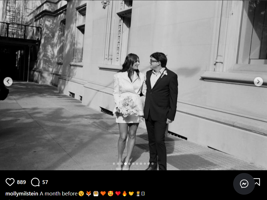 Molly Milstein and Sam Michael Fox are seen beaming after their wedding ceremony, dated November 5, 2025 | Source: Instagram/mollymilstein