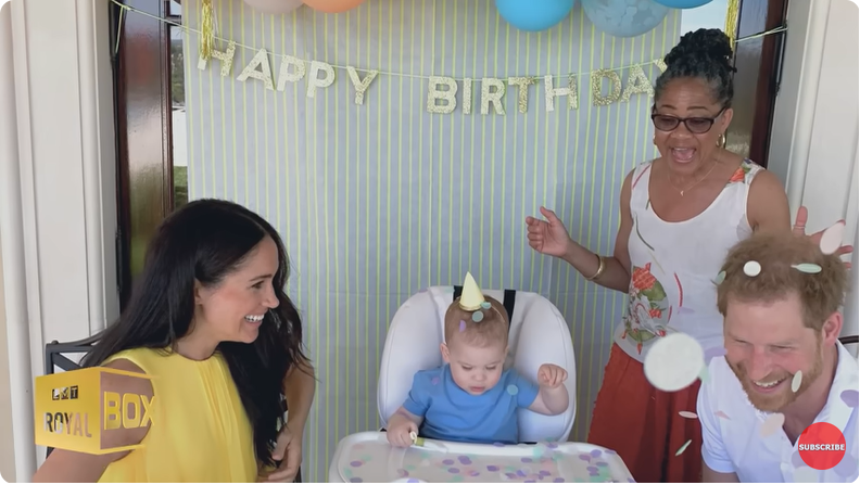 Meghan, Duchess of Sussex, Doria Ragland, and Prince Harry, Duke of Sussex celebrate Archie Harrison Mountbatten-Windsor's birthday at home from a YouTube video dated December 15, 2022 | Source: Youtube/@LMT