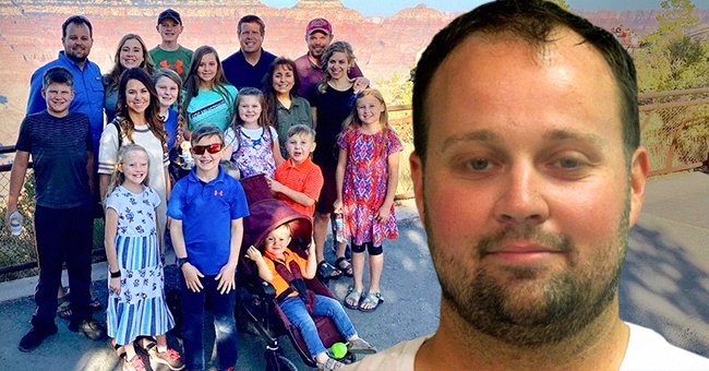 The Duggar family on the left and the Josh Duggar's Mugshot on the right | Photo: instagram.com/duggarfam + Getty Images