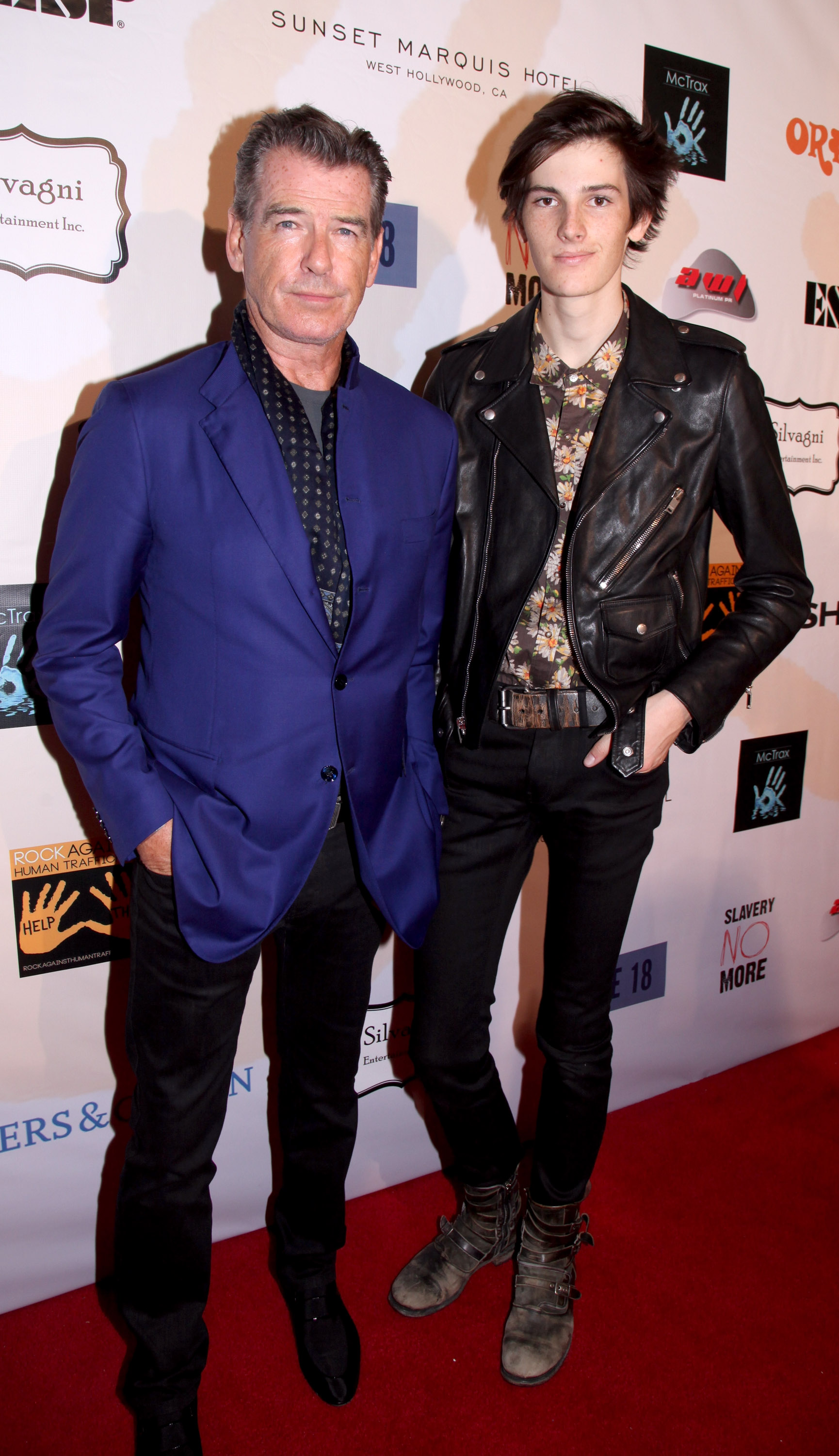 Pierce Brosnan and his son Dylan Brosnan at the Sunset Marquis Hotel and Rock Against Trafficking Grammy Afterparty on February 8, 2015, in Los Angeles, California. | Source: Getty Images