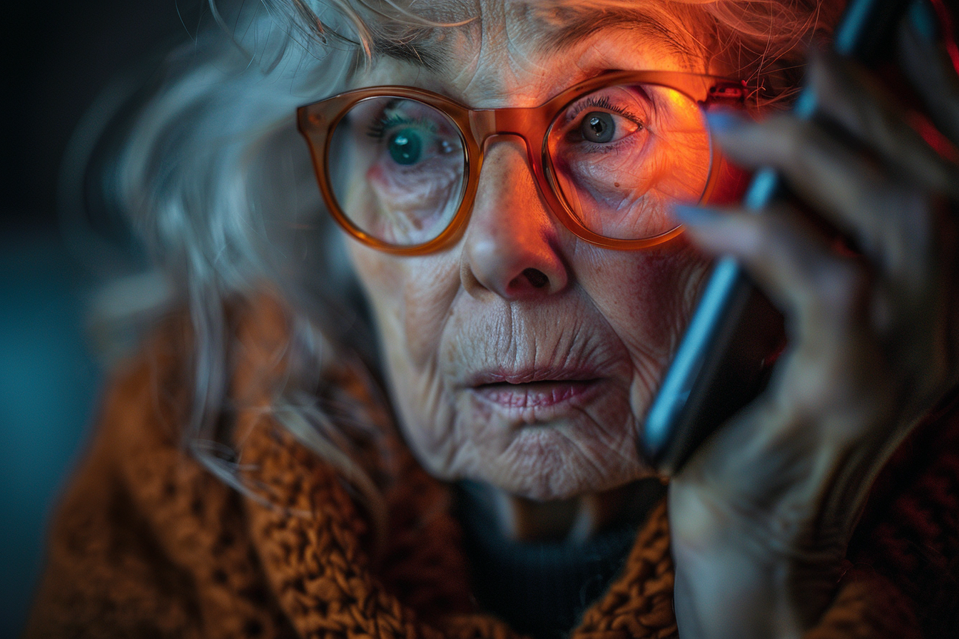 A close-up shot of an older woman talking on her phone | Source: Midjourney