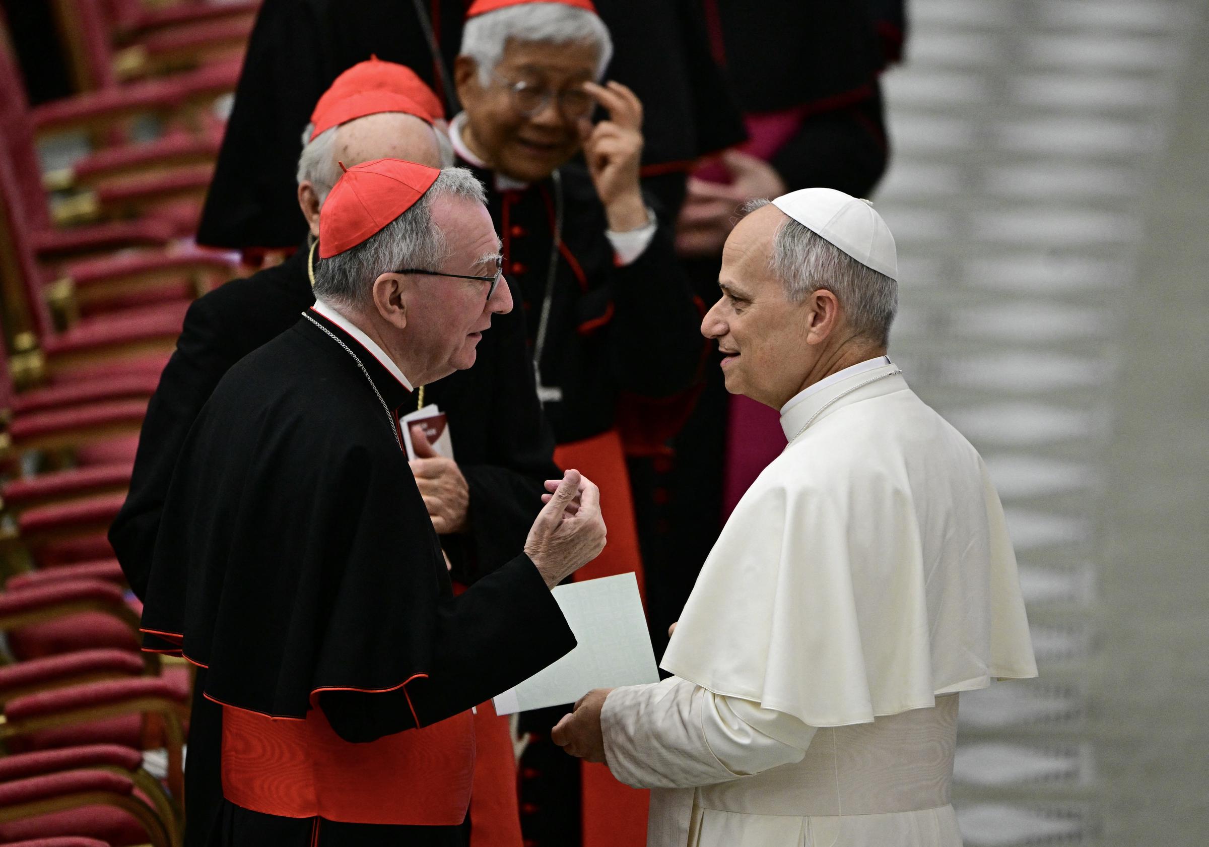 Pope Leo XIV speaks with Cardinal Pietro Parolin during a Jubilee event at the Vatican on June 9, 2025 | Source: Getty Images